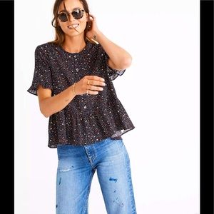 Madewell Studio Ruffle Hem Top In Starry Night- Size M